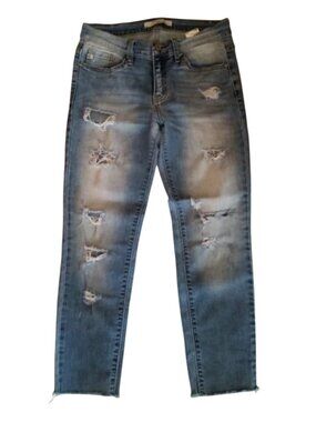 KANCAN skinny slim ripped distressed light blue jeans size 27 raw hem